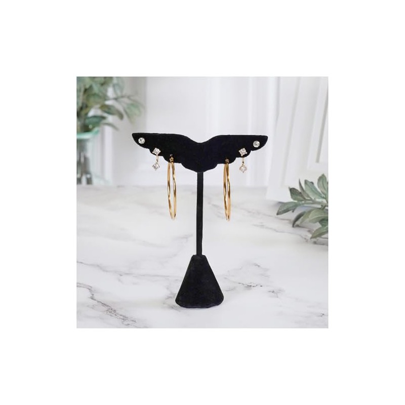 Plymor Black Velvet Wing Shaped, Three Pair Earring Display Stand,