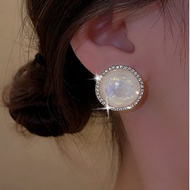 TseenYi Vintage Pearl Stud Earrings Gold Crystal Pearl Earrings Circle Pearl Bridal Earrings Rainbow Pearl Ball Earrings Colourful Pearl Wedding Earrings Jewellery for Women and Girls