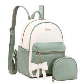 Eslcorri Mini Backpack Purse for Women - Girls Bowknot Fashion Backpack Small Leather Cute Travel Daypacks with Wallet 2-PCS Casual Ladies Convertible Shoulder Handbag - Green