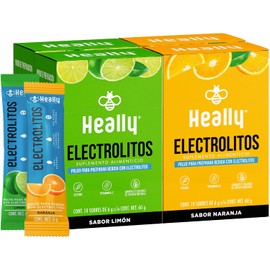 Electrolitos en Polvo Sin Azúcar, Hidratación Rápida HEALLY 40 Sobres, Magnesio, Potasio, Sodio, Vitamina C, Sabor Limón y Naranja, Vegano, Natural