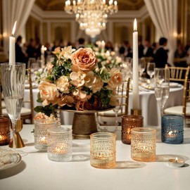 36ps Gold Votive Candle Holders, Tea Light Candle Holder Glass for Table Centerpiece, Candle Holders for Wedding, Bridal Shower and Tea Party Decorations (Gold)