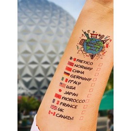 Drinking Around The World - Pack Of 4 Tattoo - Perfect For Trip To Epcot