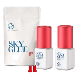 2 Bottles Sky Glue S+ for Eyelash Extension 5ml - Powerful Strong Professional Black Bonding Adhesive for Lash Extensions / 1-2s Fast Drying / 6-8 Weeks Lasting time TUBeauty