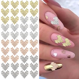 Pack of 40 Heart Nail Charms Y2K Heart Charms Nails 3D Love Heart Nail Charms Alloy Metal Heart Nails Charms Cute Hearts Nail Art Charms Nail Design Nail Decoration Nail Accessories Nail Art Nail