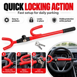 Telescopic Steering Wheel Lock for Vehicle Security – Adjustable U-Shaped ABS Lock for Added Protection When Parked