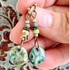 Bronze and Turquoise Czech Dangle Earrings. Jewelry Earrings for Women
