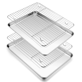 P&P CHEF 12.5 Inch Toaster Oven Pans with Racks, 4 Pieces Stainless Steel Oven Tray Baking Pan Sheet and Cooling Rack for Oven Cooking Roasting, Non Toxic & Dishwasher Safe