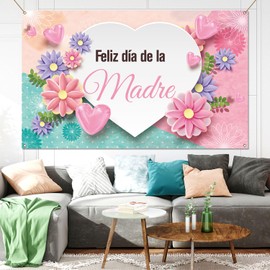 Nepnuser Feliz Dia De La Madre Photo Booth Backdrop Happy Mother's Day Decoration Best Mom Ever Indoor Outdoor Wall Decor-5.9×3.6ft