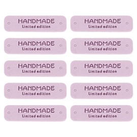 uxcell 60 Pcs Leather Tags for Handmade Items, 0.59" x 2.13" Handmade Leather Labels Embossed Leather Tags with Holes Sewing Labels for Clothing Knitting DIY Jean Bag Shoe Hat, Purple