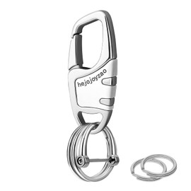 Keychain Clip,Carabiner Keychain Car Key Chain with 4 Key Rings and Anti-Lost D Ring,Key Clip for Men and Women (Bright Silver with White)
