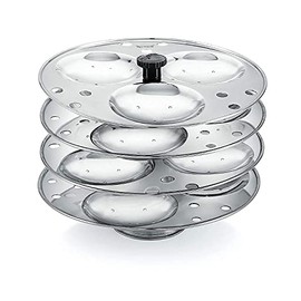 Indian Idli 4 Plates Stainless Steel Idli Stand (12 idly Maker Stand Kitchen Tool 4 Plates, Silver) Indian Kitchen Item Pack Of 1