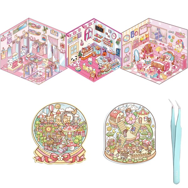 5 Set 3D Sticker Scene,Fun Room Sticker Book,Fun Stacking Miniature