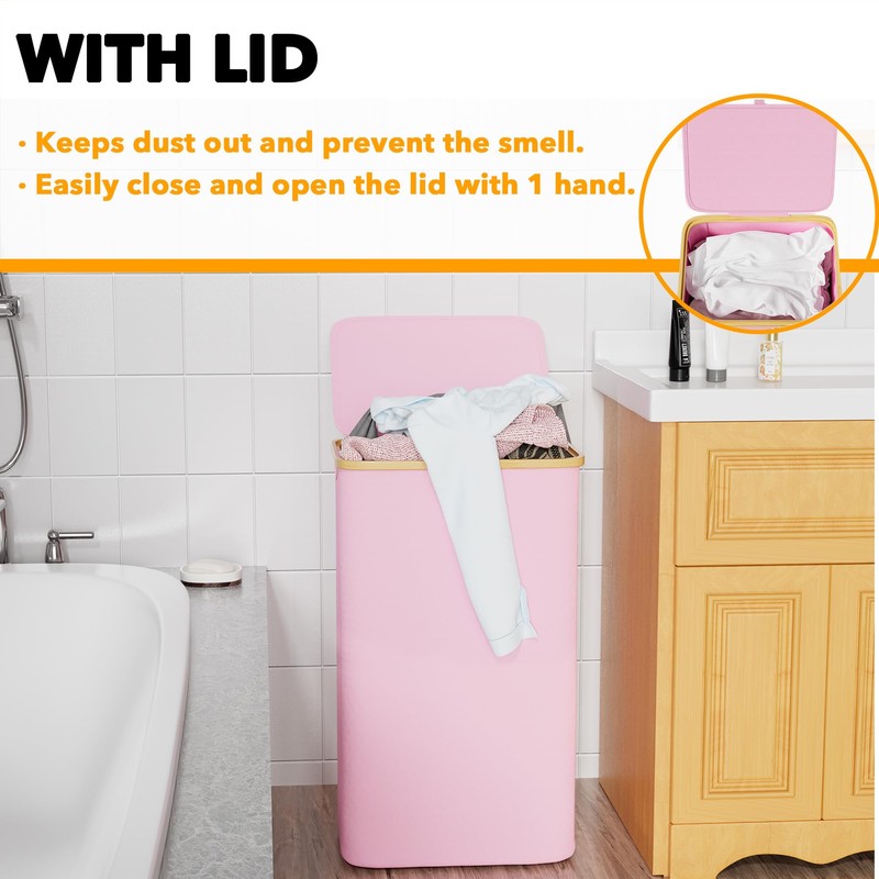 SpaceAid Laundry Hamper with Lid, 110L Large Tall Clothes Basket