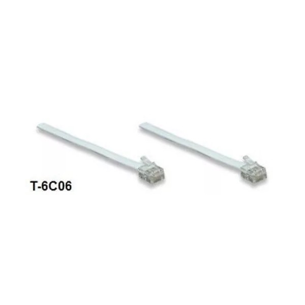 Manhattan 6.6ft. RJ12 6P6C Flat Modular Telephone Cable, White, CablesOnline