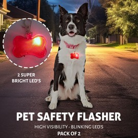 Kuvias Light Up Dog Collar Security Flasher - High Visibility Flashing Light for Dog Collar Up to 1/2 Miles - Waterproof Clip On Dog Light with 2 Red LEDs - Night Time Dog Walking Gear (Pack of 2)