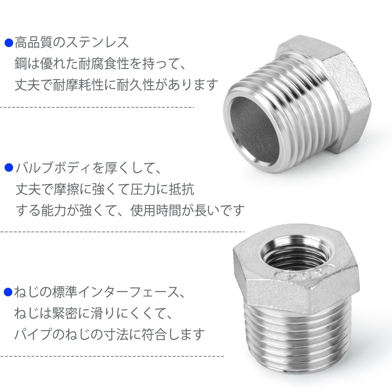 TAILONZ PNEUMATIC 2pcs Cast 304 Stainless Steel Reducer Hex Fittings,