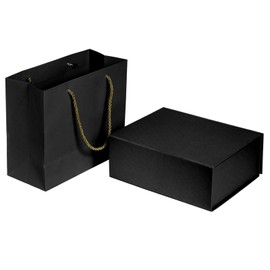 GP SUP Elegant Gift Boxes with Gift Bag for Presents with Lids Magnetic Closure Rectangle Collapsible for Christmas, Valentine's Day, Birthday Gift Packging (Black)
