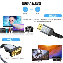 HDMI VGA Converter Cable 1M 1080p@60Hz HDMI Converter Cable HDMI Male to VGA Male (Not Support HDMI to VGA Reverse Direction) Gold Plated Connector HDMI (Source) to VGA (Display) Cable Nylon Braided