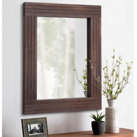 HLFMVWE Mirrors for Wall Rustic Wooden Frame Rectangle Mirror Vintage Hanging Mirror for Bedroom Bathroom Living Room Farmhouse Wall Decor Brown Large 20" x 16 "