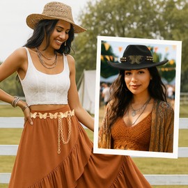 DOCILA Gold Butterfly Chain Belt Cowboy Hat Band Women Western Cowgirl Dress Metal Link Belts Boho Hippie Costume Outfits Accessories