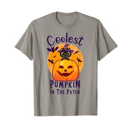 Coolest Pumpkin In The Patch Black Cat Witch Hat Boys Girls T-Shirt