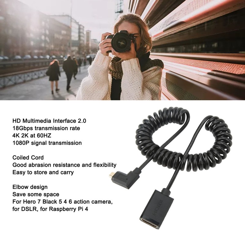 1.8m Coiled Cable Micro HD Multimedia Interface to Female HD