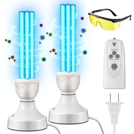 Qualirey 2 Pack 25 Watt UV Light Disinfection, UVC Light with E27 Base and Remote Control and UV Protection Glasses, Light Bulb for Basement/Bedroom/Kitchen, with Ozone