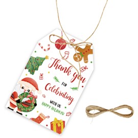 50pcs Christmas Thank You Tags, Santa Claus Gift Tag with String for Winter Holiday Party, Christmas Thank You Paper Tags for Winter Holiday/Birthday Party Favors