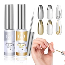 GOICC Metallic Gel Nail Polish Gold Gel Liner For Nail Art 2 Colors Chrome Gold And Silver Nail Polish 8ml 3D Mirror Chrome Effect Painting Gel with Thin Brush For French Nail Design Curing Requires