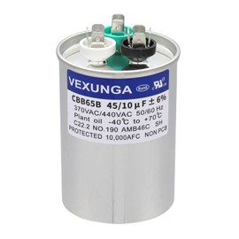 VEXUNGA VEXUNGA 45/10 uF 45+10 MFD 370VAC or 440VAC Dual Run Start Round A/C Capacitor CBB65 CBB65B Air Conditioner Capacitors for AC Unit Fan Motor Start or Heat Pump or Condenser Straight Cool