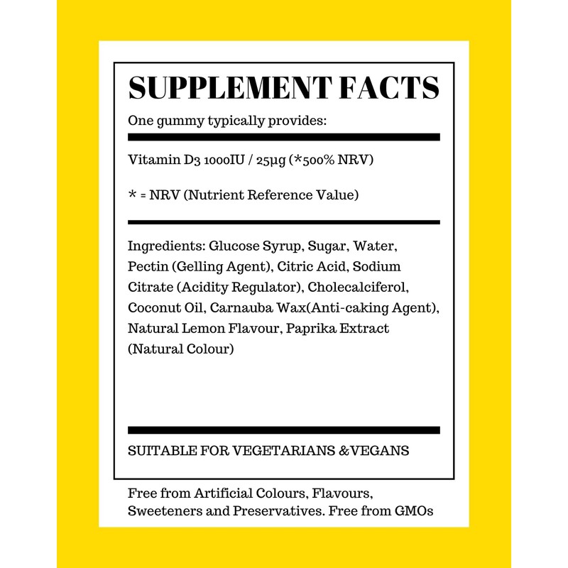 Vitamin D Gummies Adults 1000iu | Lemon Flavour | Suitable
