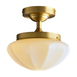 Magiroz Mid Century Ceiling Lamp Glass Semi Flush Mount Ceiling Light Modern Ceiling Lights with Milky White Glass Shade E26 Indoor Ceiling Lighting for Hallway Dinig Room Bedroom Balcony MCL04-GD