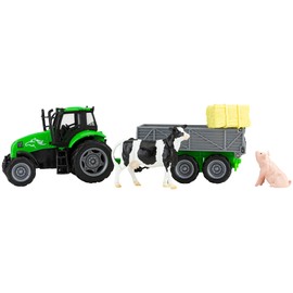 Breyer Horses Farms Tractor y Tag-a-Long Wagon Playset | 5 Pulgadas de Alto x 11 Pulgadas de Largo x 4 Pulgadas de Profundidad | Vaca y Cerdo incluidos | Escala 1:32 | Modelo #59238, Verde