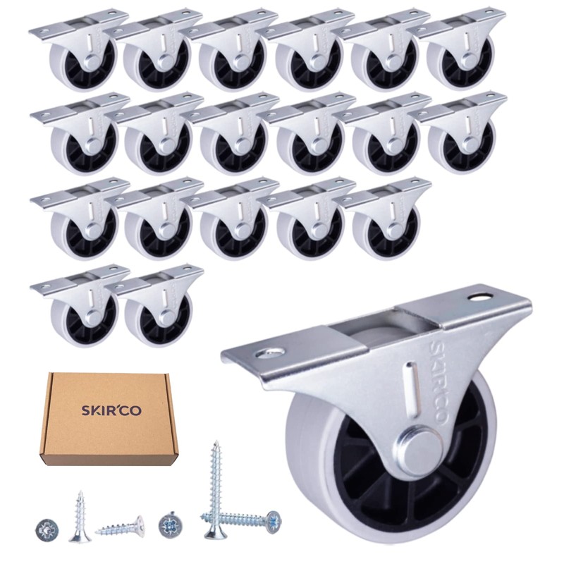SKIR'CO (Pack of 20) 40mm Rubber Wheels Furniture Castors Fixed