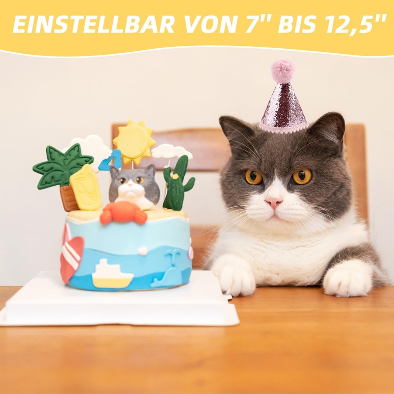 Pack of 4 Cat Birthday Accessories, Cat Birthday Hat with