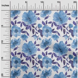 oneOone Velvet Medium Blue Fabric Floral Quilting Supplies Print Sewing Fabric by The Yard 58 Inch Wide