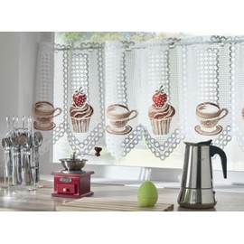 MforStyle White Cafe Net Curtain Coffee Cupcake HEMMED SIDES - READY TO HANG - WIDTH Sold by the metres. DROP 20" (50cm).