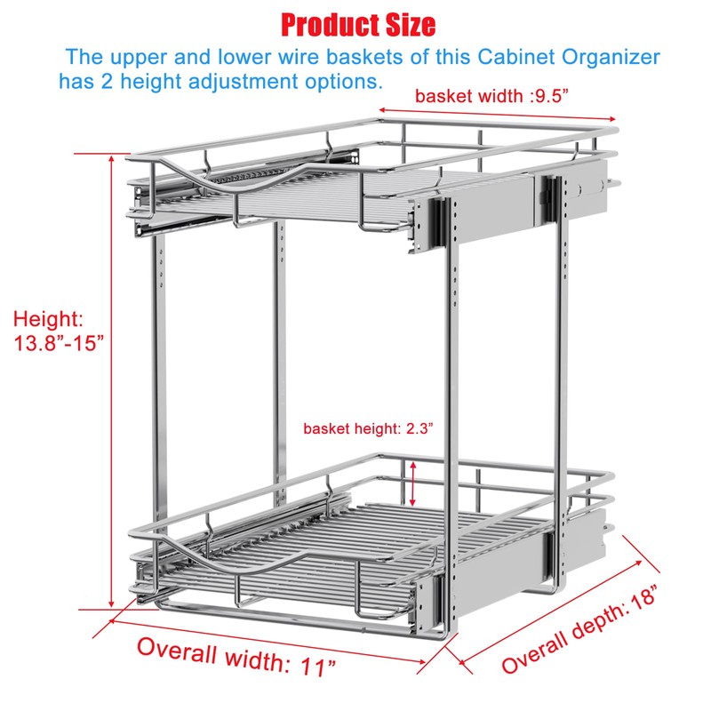 DINDON 2 Tier Pull Out Cabinet Organizer (11" W x