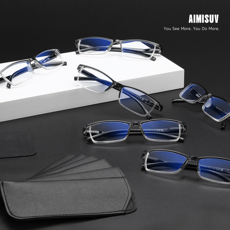 AIMISUV 6Pcs Reading Glasses Men,Spring Hinge Blue Light Blocking Readers,Anti