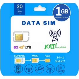 Jolt Mobile Data Only Service - SIM for Hotspots, WiFi Dongles, MiFi, USB Sticks, Mobile Routers, and More - Broadband and IoT Devices Nationwide AT&T 4G LTE - Triple Cut SIM (1 GB Data Plan)