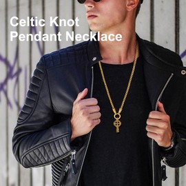 ChainsProMax Celtic Jewelry for Men Gold Plated Celtic Pendant Nordic Necklace large Viking Cross Irish Catholic Gifts