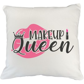 Makeup Queen w/Crown, Pink Lipstick & Smooch Design - Beauty Themed Merch for Makeup Artist or Cosmetologist, Gift for Makeup Lovers, Pillow Cover, White 20X20 in