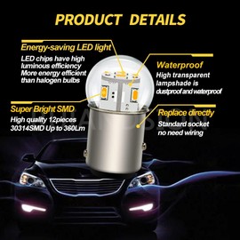 Ruiandsion 2pcs 1157 LED Bulb 12V BAY15D 2057 2357 7528 Warm White 3014 12SMD LED Chipsets LED Backup Reverse Brake Tail Lights
