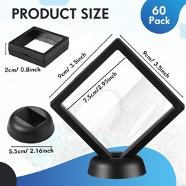 60 Pcs 3D Floating Display Case PE Film Jewelry Storage Box Coins Display Frame Holder Stands for Antique Challenge Coins, Medallion Shells Gems Rocks Pins (Black,3.5 Inch)