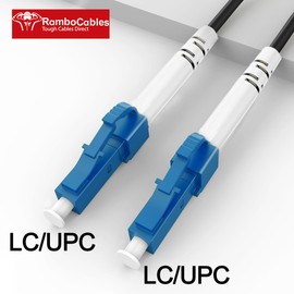 RamboCables 250 Feet (75 Meters) Outdoor Simplex Fiber Optic Cable, OS2 LC to LC Single Mode Fiber Patch Cable Armored (OS1/OS2 Compatible), 10GB 9/125um LSZH OD 3.0MM Black 𝙍𝙖𝙢𝙗𝙤𝘾𝙖𝙗𝙡𝙚𝙨