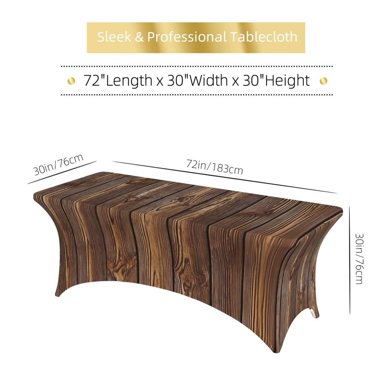 YGPARK 6FT Spandex Tablecloth for Rectangular Tables, Brown Wooden Texture