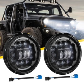 HMCYCI H6024 7 Inch LED Headlight, 500% Brighter, Anti-Glare, DOT Approved, Hi/Lo Beam, DRL Amber Turn Signal, 6000K White, Compatible With Jeep Wrangler JK JKU TJ LJ CJ, Chevy, Ford, Mazda Miata