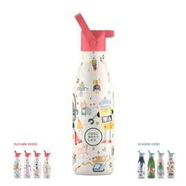 Cool Bottles - Thermos Flask for Children - Stainless Steel Water Bottle - 350 ml - Messy Robots - Cold Drinks 36 Hours and Hot Drinks 18 Hours - BPA Free
