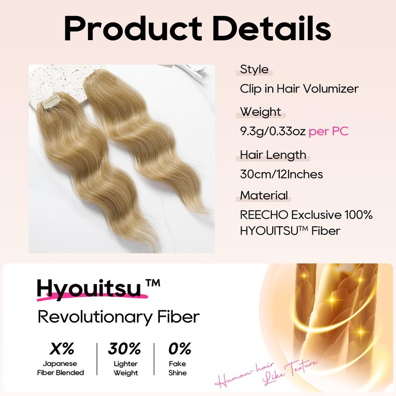 REECHO Clip in Hair Volumizer, 2PCS 12 inch Short Thick