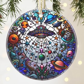 Christmas Ornament, 3.5 Inch Ceramic Christmas Hanging Ornament, Christmas Tree Decorations, Christmas Tree Ornaments, Gifts for Christmas, Holiday Presents, Gift Exchange - UFO&Alien